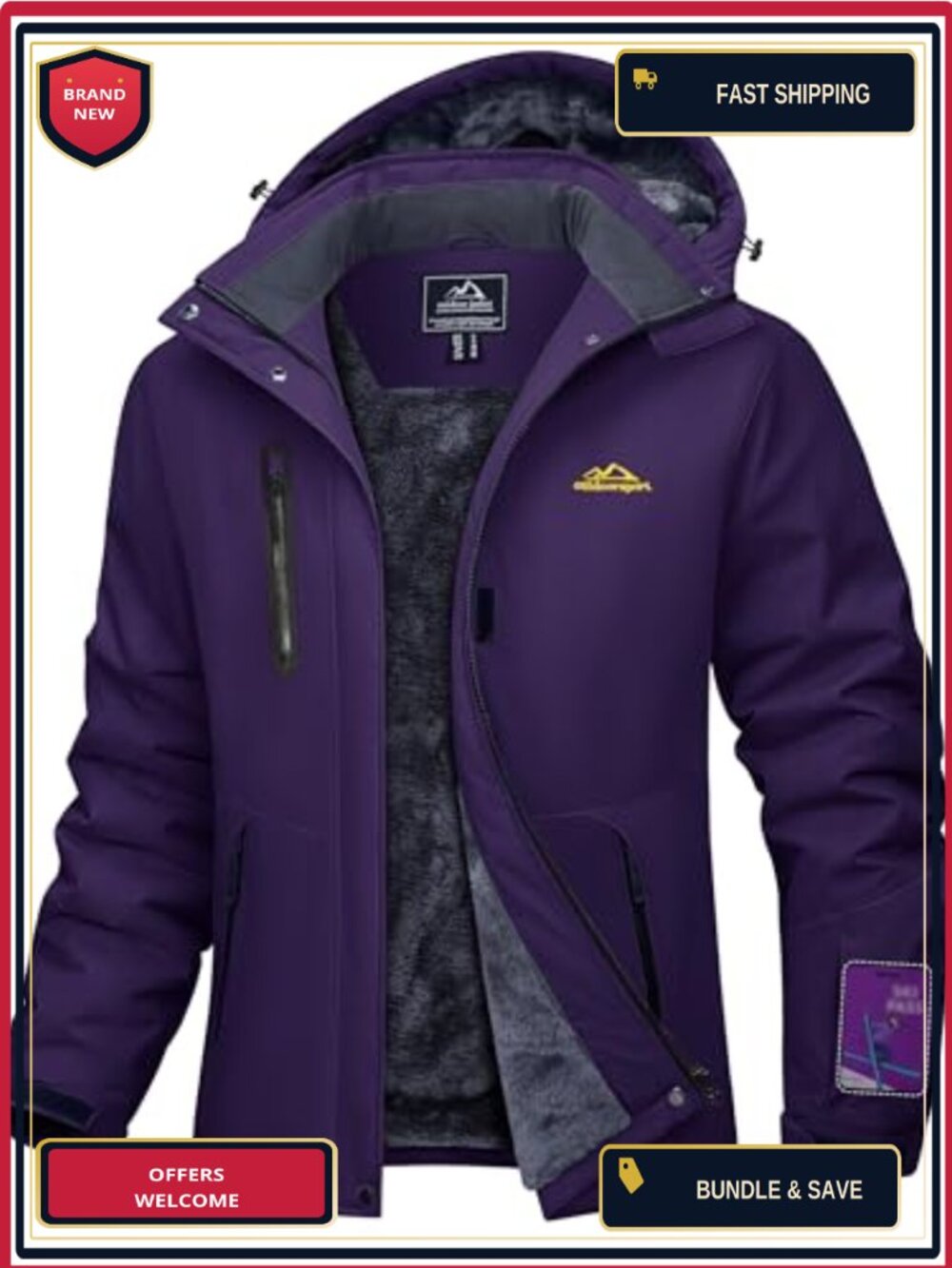Waterproof Winter Ski Jacket Women Fleece Lined Snow Coat 5 Pockets